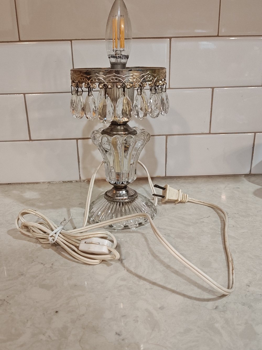 Rare Vintage Michelotti  Teardrop Crystal Glass Boudoir Table Lamp